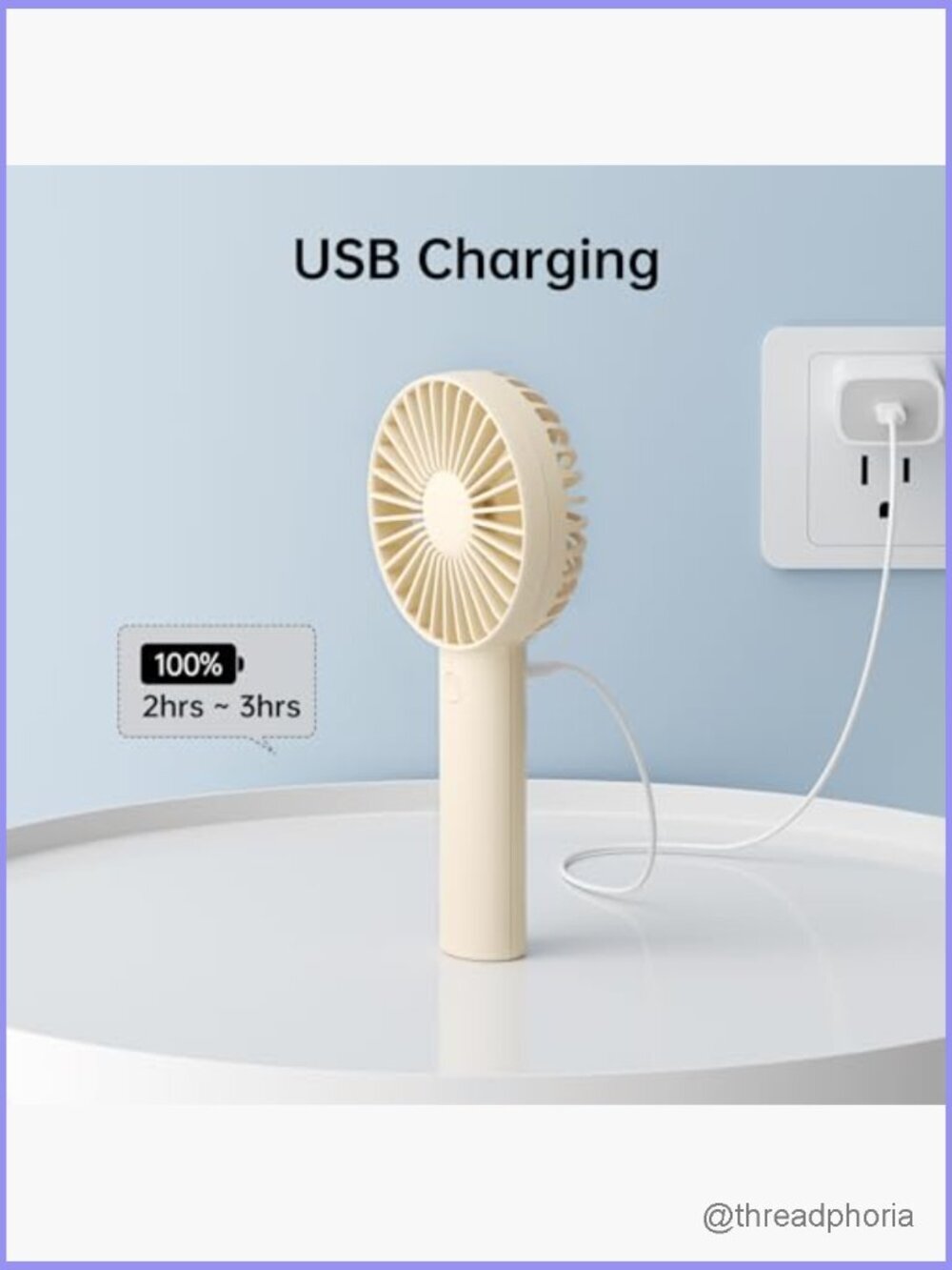 Handheld Portable Mini Fan, 4500mAh Battery, 3 Speeds, USB Rechargeable, Travel - Picture 5 of 6